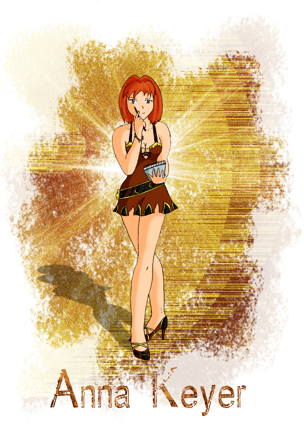 anna_keyer, breasts, cleavage, dress, high_heels, highres, keyer_and_chrystel, medium_breasts