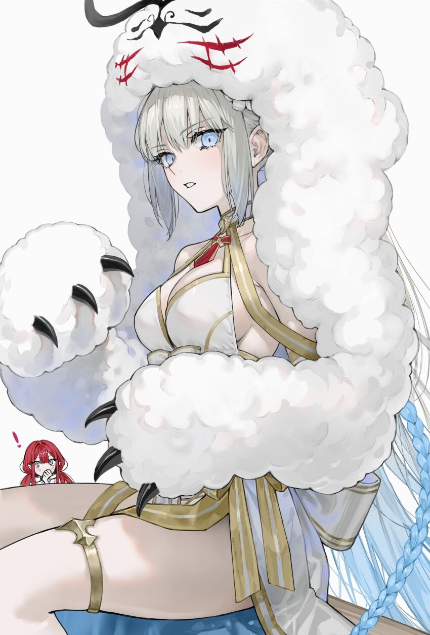 !, 2girls, baobhan_sith_(fate), baobhan_sith_(swimsuit_pretender)_(first_ascension)_(fate), bikini, blue_eyes, blush, braid