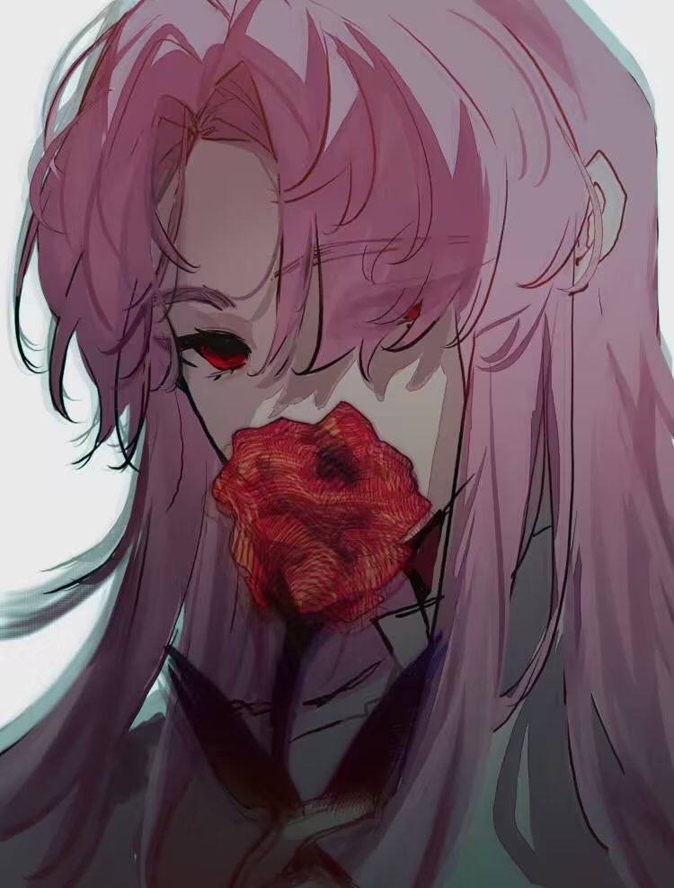 1boy, eyes_visible_through_hair, flower, flower_over_mouth, hatsutori_hajime, holding, holding_flower, long_hair