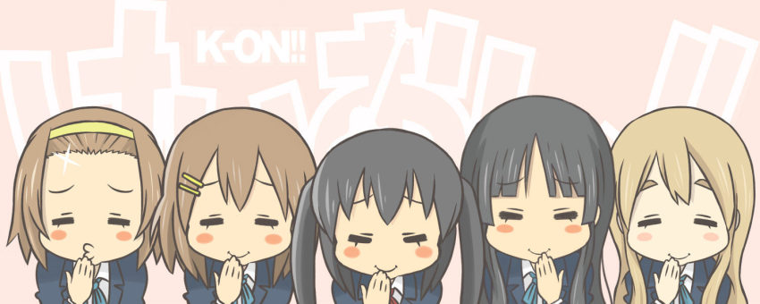 5girls, =_=, akiyama_mio, blush_stickers, hirasawa_yui, ho-kago_tea_time, k-on!, kotobuki_tsumugi