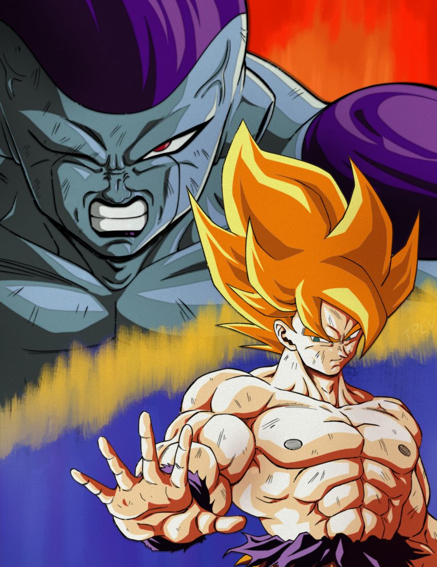 absurdres, after_fight, anger_vein, angry, aura, blonde_hair, dragon_ball, dragonball_z