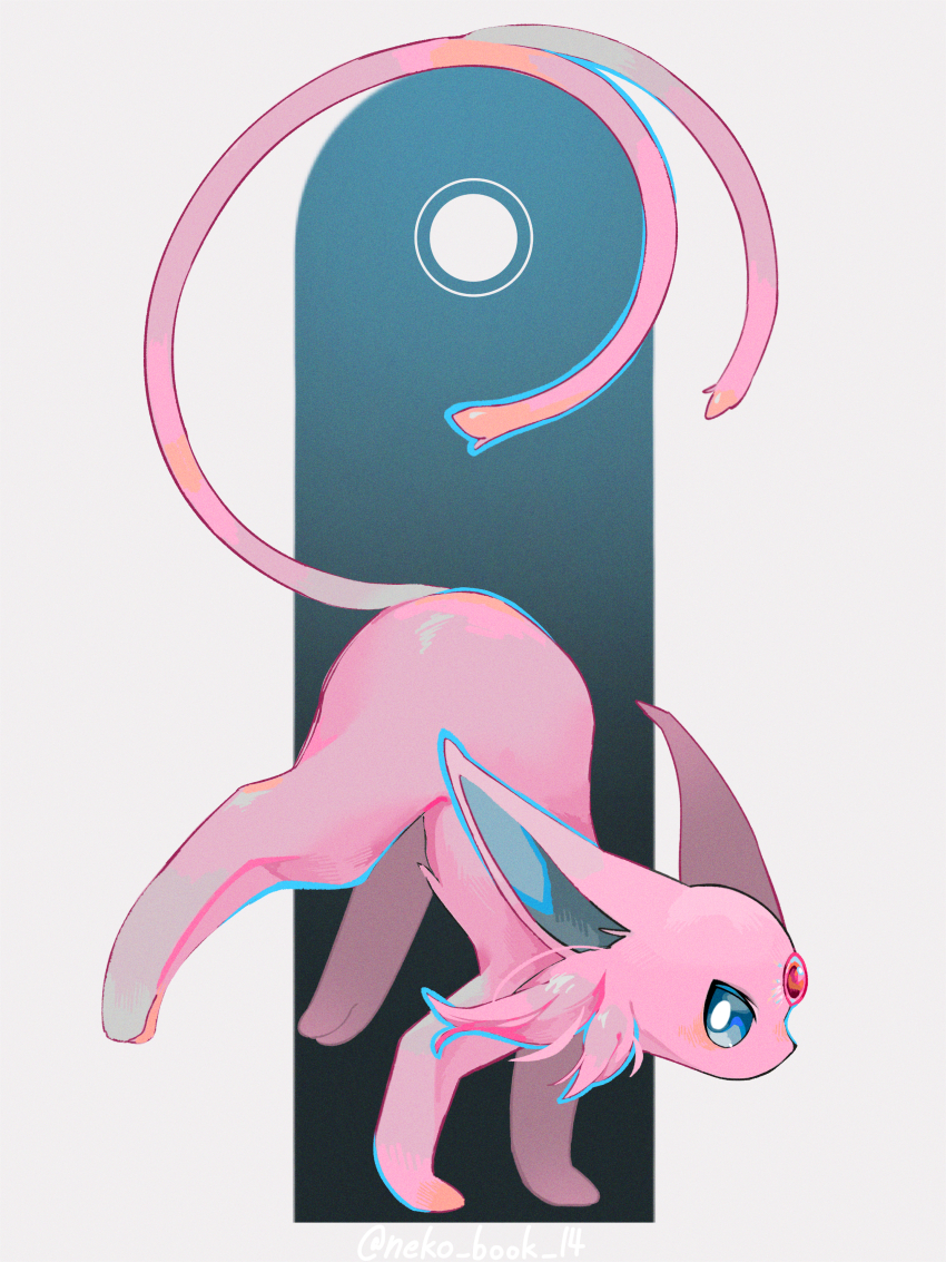 absurdres, animal_focus, artist_name, blue_sclera, blush, colored_sclera, espeon, forehead_jewel