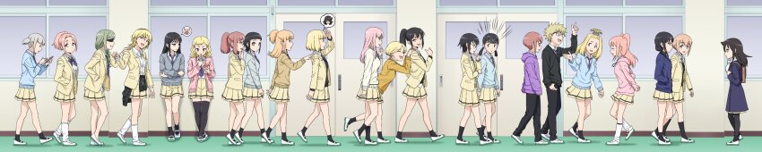 6+girls, absolutely_everyone, absurdres, anna_(watamote), bags_under_eyes, black_hair, blazer, blonde_hair, closed_mouth, collared_shirt, everyone, futaki_shiki, glasses, highres, hood, hoodie, ichikawa_masahiro, itou_hikari, jacket, katou_asuka, kayo_(watamote), kiyota_yoshinori, komiyama_kotomi, kuroki_tomoko, long_hair, long_image, long_sleeves, mima_sachi, minami_koharu, miyazaki_(watamote), multiple_boys, multiple_girls, narita_miho, naruse_yuu, necktie, nemoto_hina, okada_akane, open_mouth, pink_hair, pink_hoodie, pink_sweater_vest, ponytail, purple_hoodie, rena_(watamote), sasaki_fuuka, school_uniform, shirt, short_hair, skirt, smile, speech_bubble, sweater_vest, tamura_yuri, tanaka_mako, thought_bubble, topknot, uchi_emiri, wada_(watamote), watashi_ga_motenai_no_wa_dou_kangaetemo_omaera_ga_warui!, wide_image, yoshida_masaki