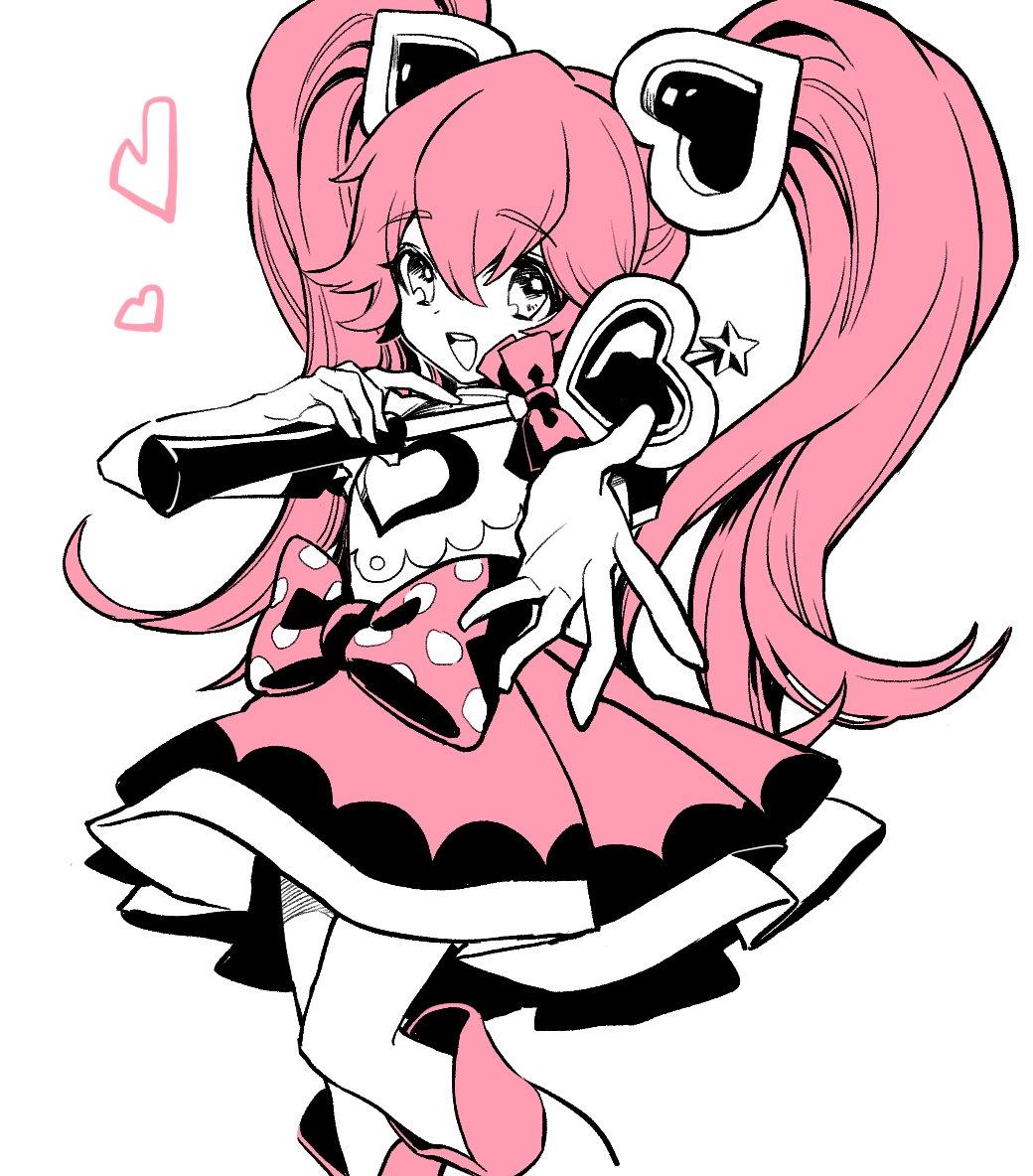 compass, 1girl, bow, foreshortening, hair_ornament, heart, heart_hair_ornament, holding