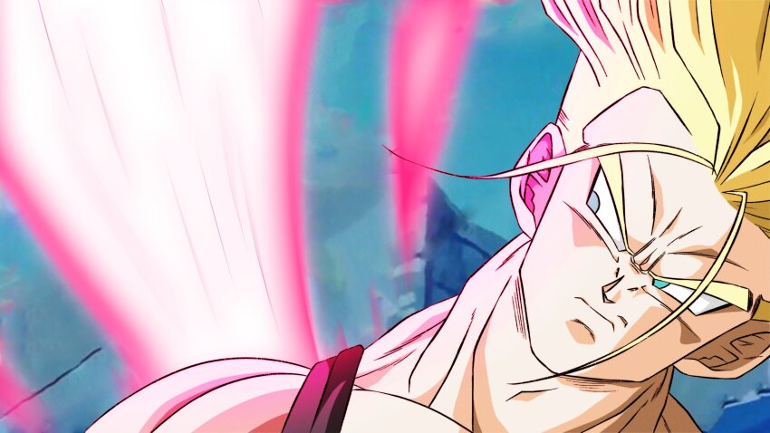 absurdres, angry, blonde_hair, dragon_ball, dragonball_z, evade, green_eyes, highres