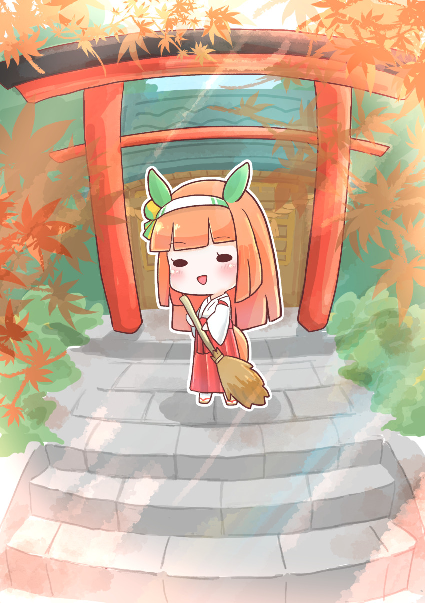 1girl, absurdres, animal_ears, blunt_bangs, blush, broom, chibi, chokueji