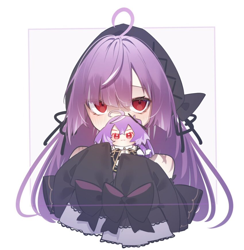 1girl, ahoge, beret, black_bow, black_hat, blunt_bangs, blush, bow