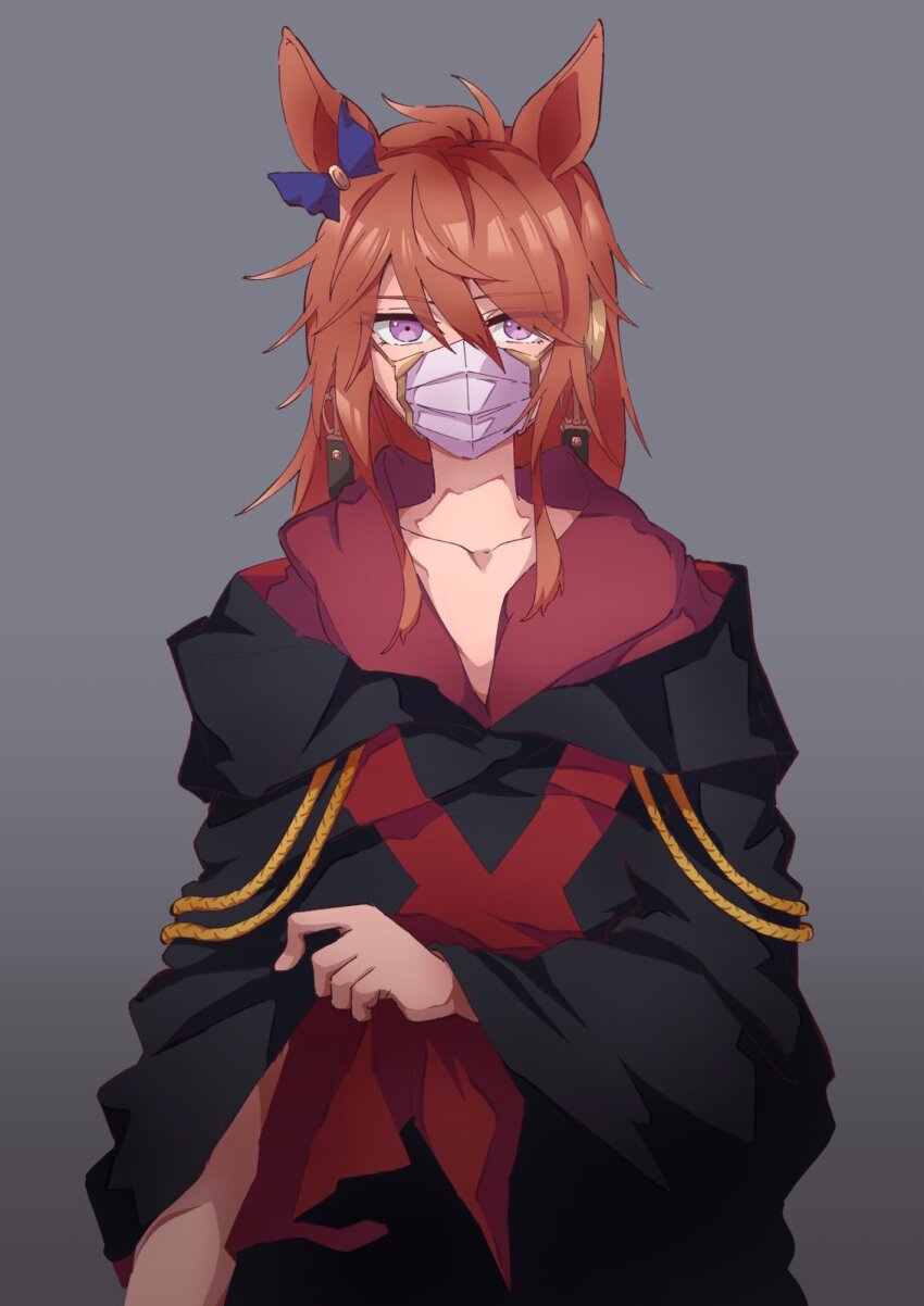 1girl, animal_ears, blue_bow, bow, collarbone, commentary, ear_bow, eyes_visible_through_hair