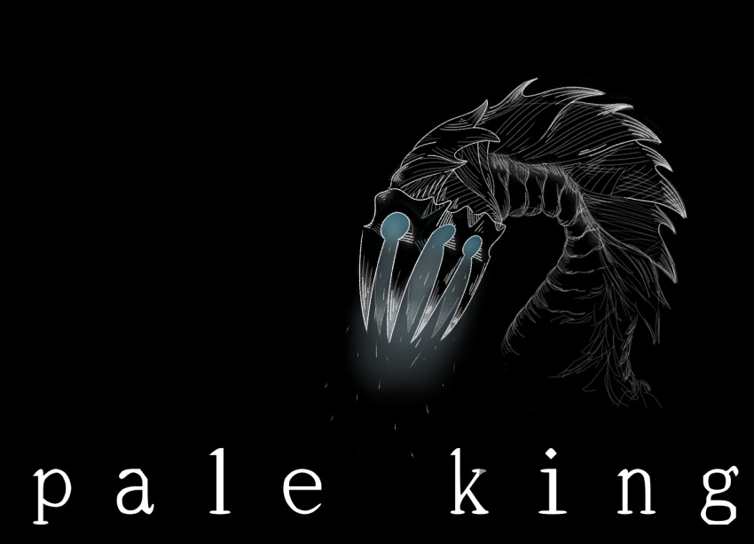 animal_focus, black_background, black_theme, character_name, english_text, glowing, greyscale, hollow_knight
