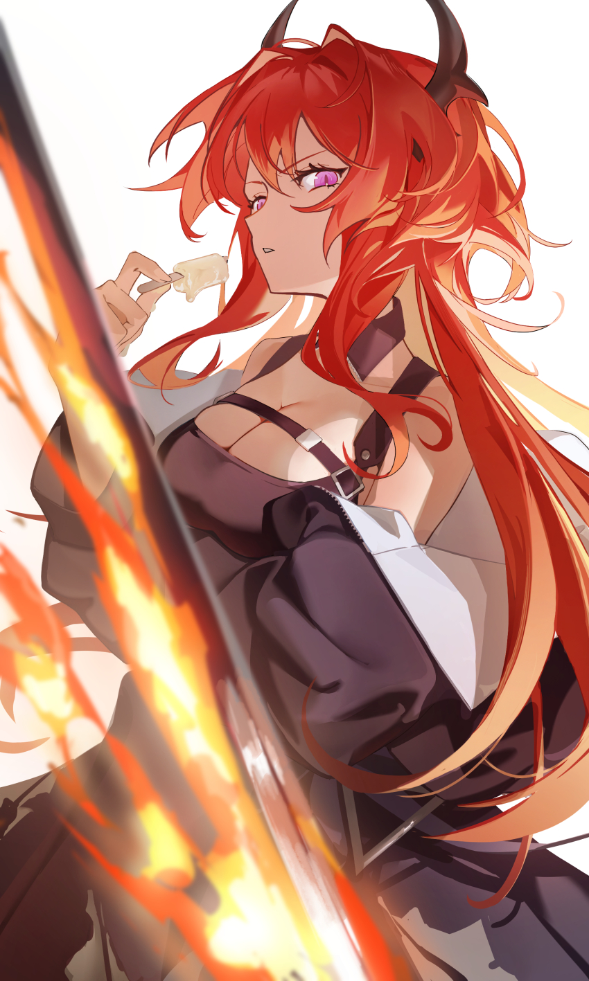 1girl, absurdres, arknights, bare_shoulders, black_dress, black_skirt, breasts, chest_strap