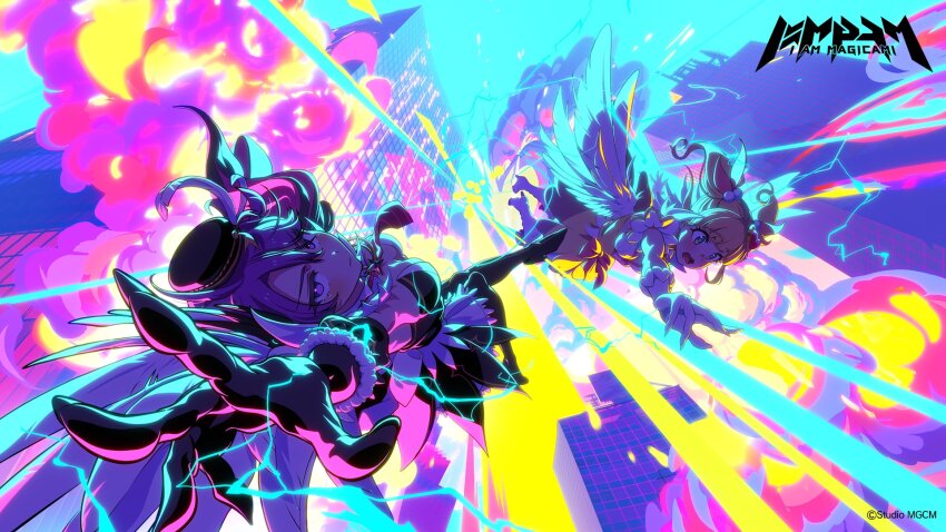 2girls, artist_request, black_gloves, blonde_hair, boots, breasts, building, cleavage