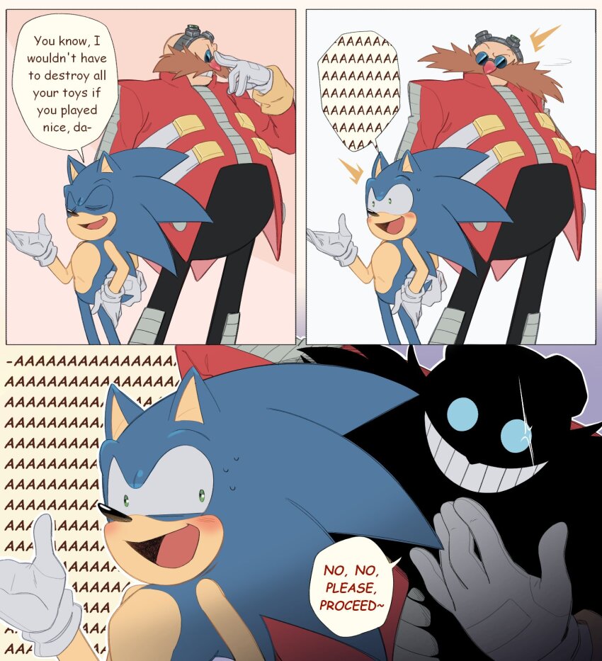 2boys, animal_ears, blush, deya_(tiolimond), dr._eggman, embarrassed, english_text, facial_hair
