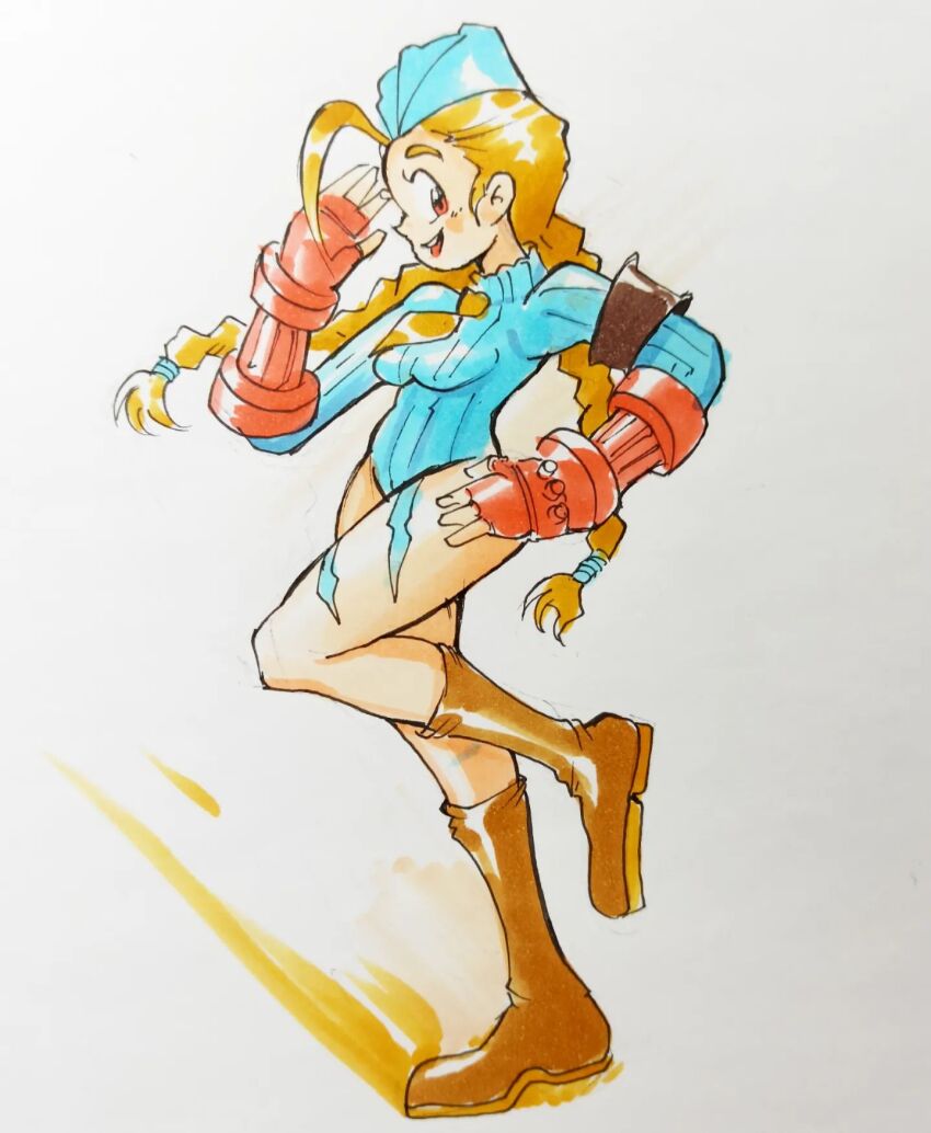 albertov, blonde_hair, braid, breasts, cammy_white, fingerless_gloves, from_side, gloves