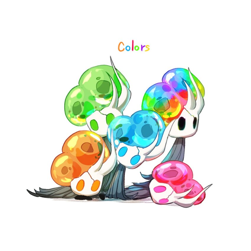 blue_eyes, broken_mask, broken_vessel_(hollow_knight), cape, colorful, cracked_mask, empty_eyes, facing_viewer