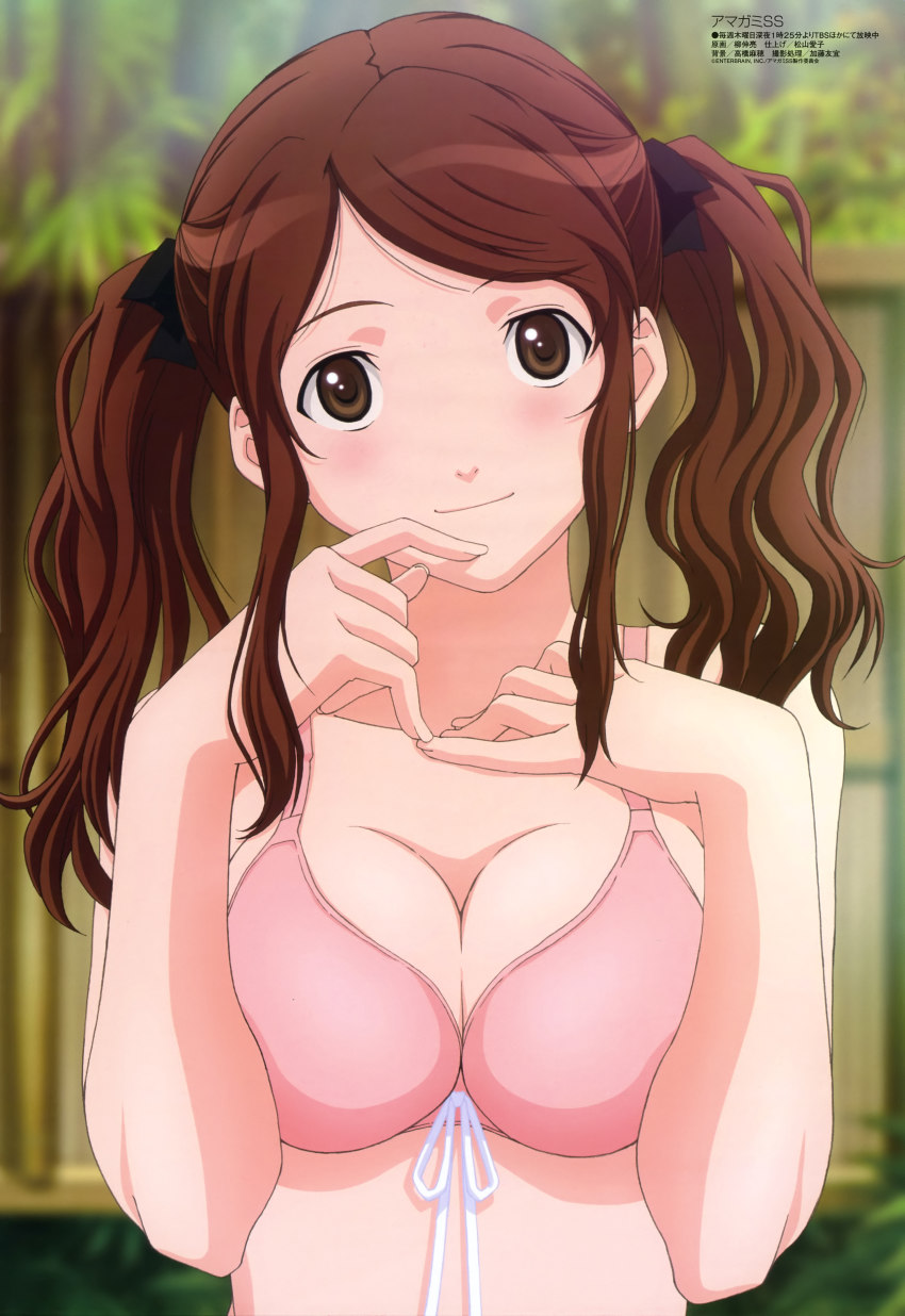 1girl, absurdres, amagami, bikini, blush, bow, breasts, breasts_squeezed_together