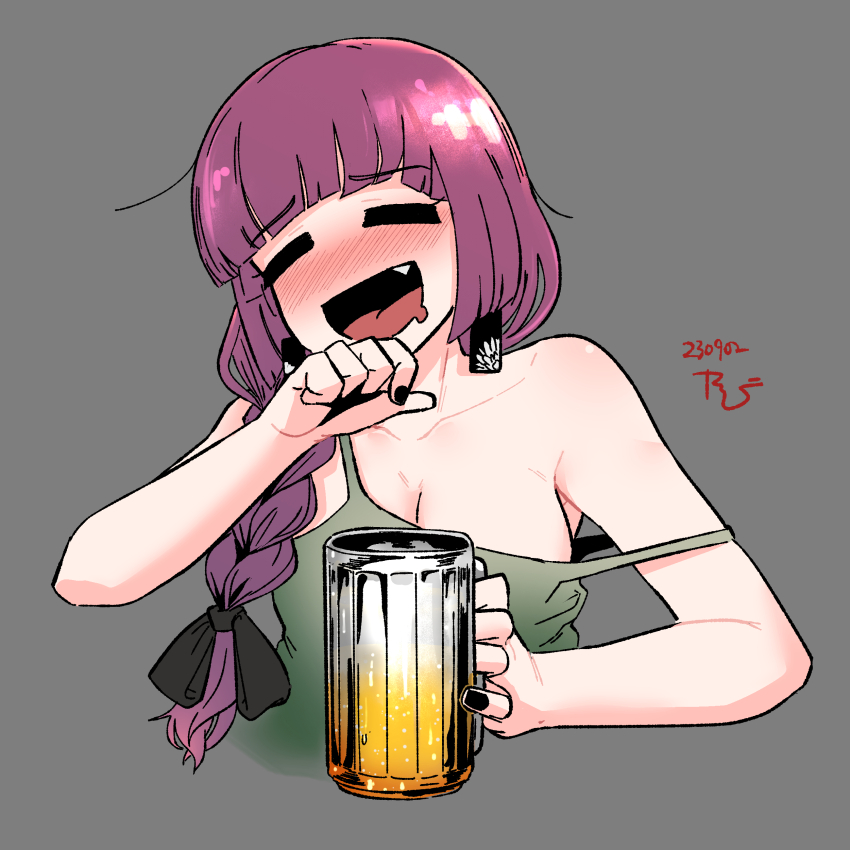 1girl, =_=, absurdres, alcohol, beer, beer_mug, blush, bocchi_the_rock!
