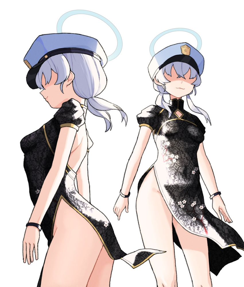 1girl, 28_(282teeth), :3, absurdres, black_dress, blue_archive, breasts, china_dress