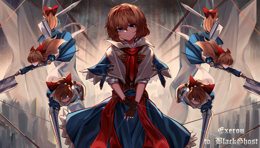 6+girls, absurdres, alice_margatroid, blonde_hair, blue_dress, blue_eyes, bow, capelet