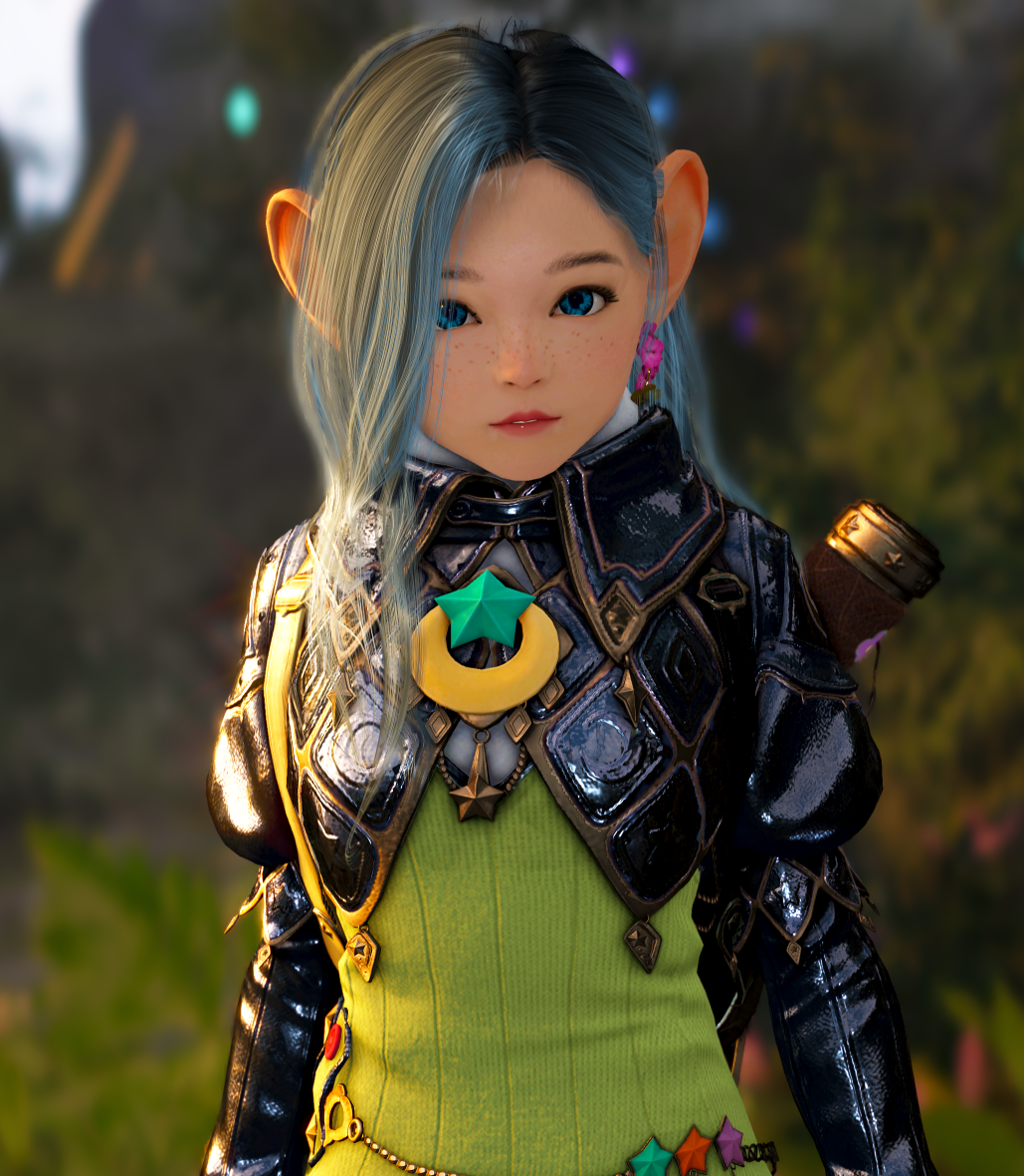 arms_up, black_desert_online, blue_hair, desert, earrings, freckles, grey_hair, jewelry