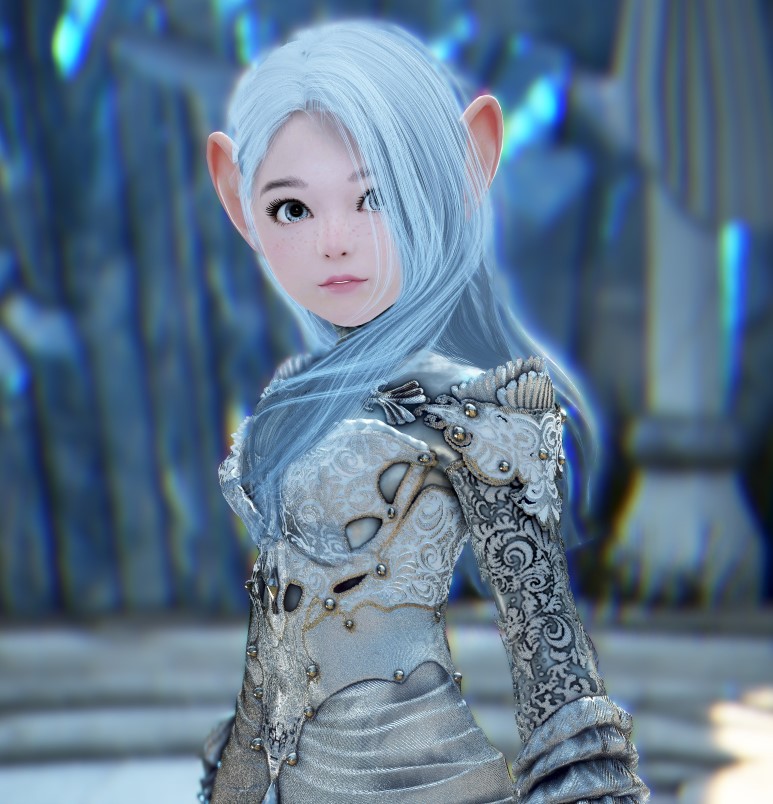 3d, armor, black_desert_online, blue_eyes, large_ears, long_hair, non-web_source, shai_(black_desert_online)