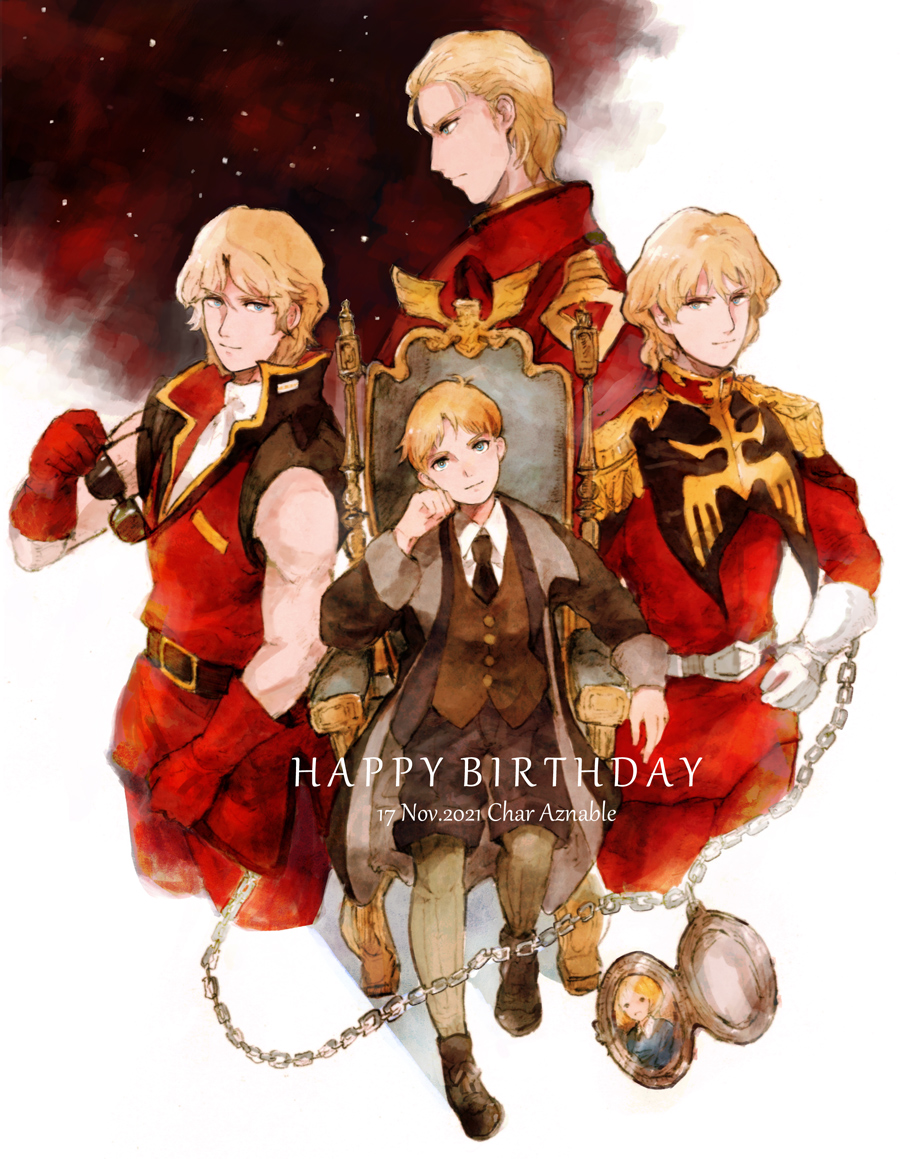 1boy, belt, black_belt, black_coat, black_necktie, blonde_hair, blue_eyes, brown_shorts