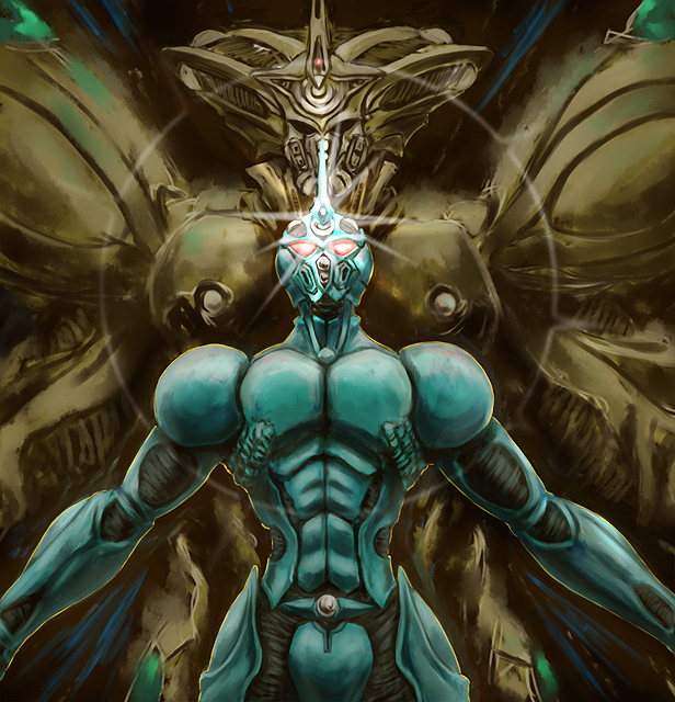 comic, formal_clothes, guyver_gigantic, kyoushoku_soukou_guyver, suit, tagme