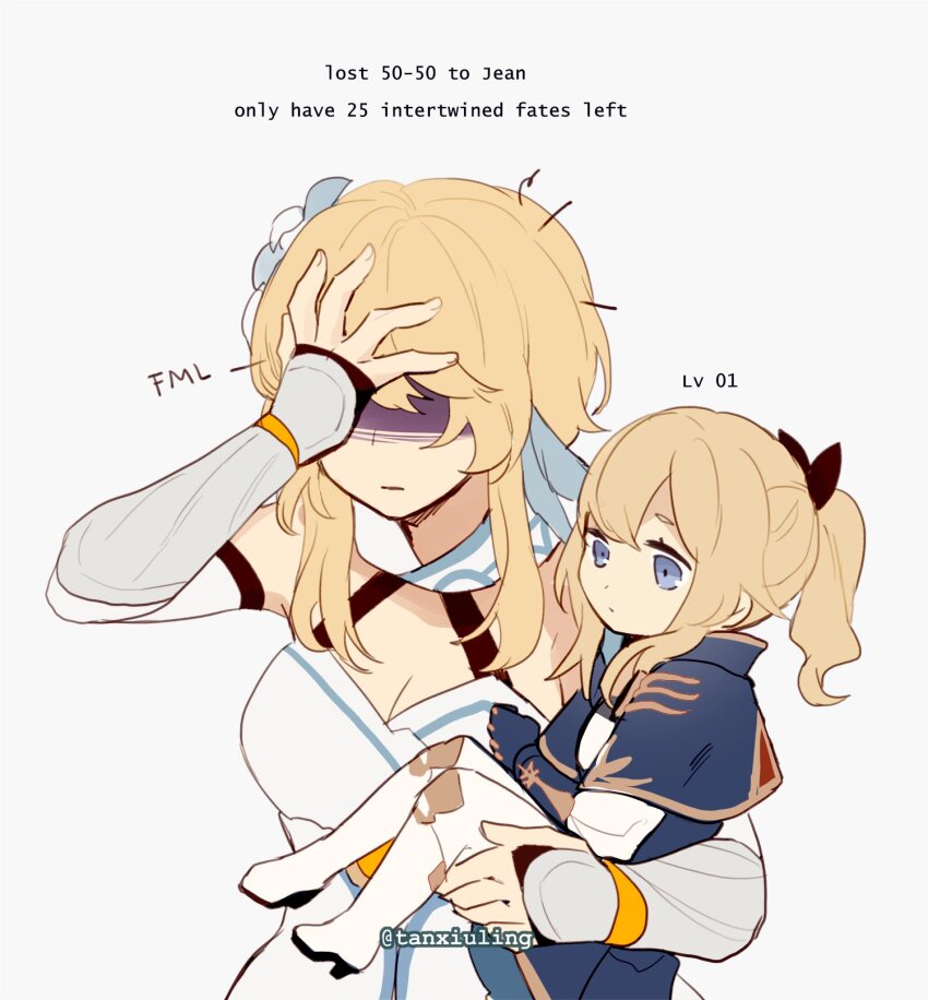 2girls, aged_down, artist_name, bare_shoulders, black_bow, black_gloves, blonde_hair, blue_cape