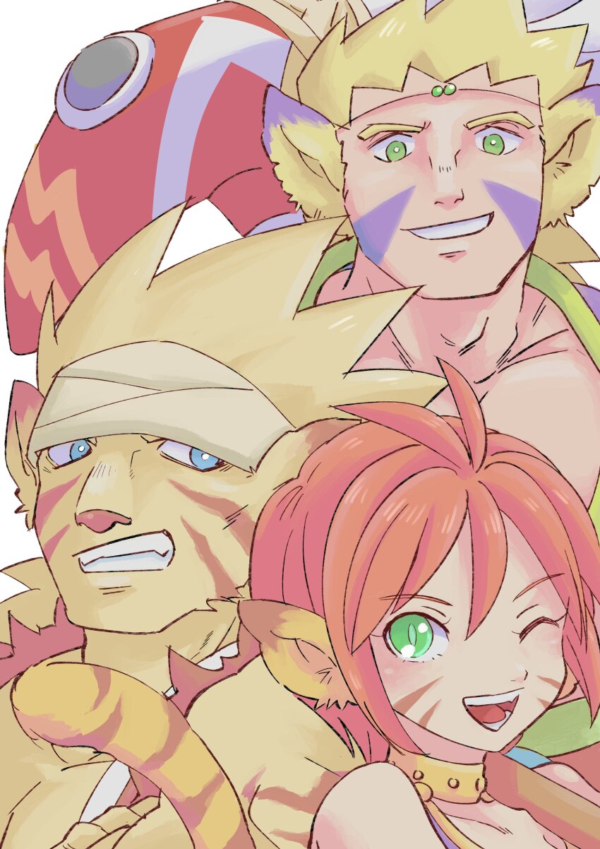 1girl, 2boys, absurdres, animal_ears, blonde_hair, breath_of_fire, breath_of_fire_ii, breath_of_fire_iii
