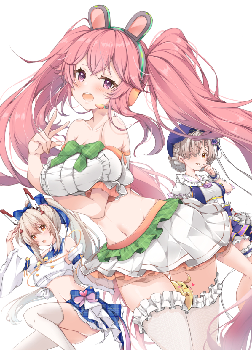 3girls, :d, animal_ear_headphones, animal_ears, ass, ayanami_(azur_lane), ayanami_(low-key_idol_@confused)_(azur_lane), azur_lane