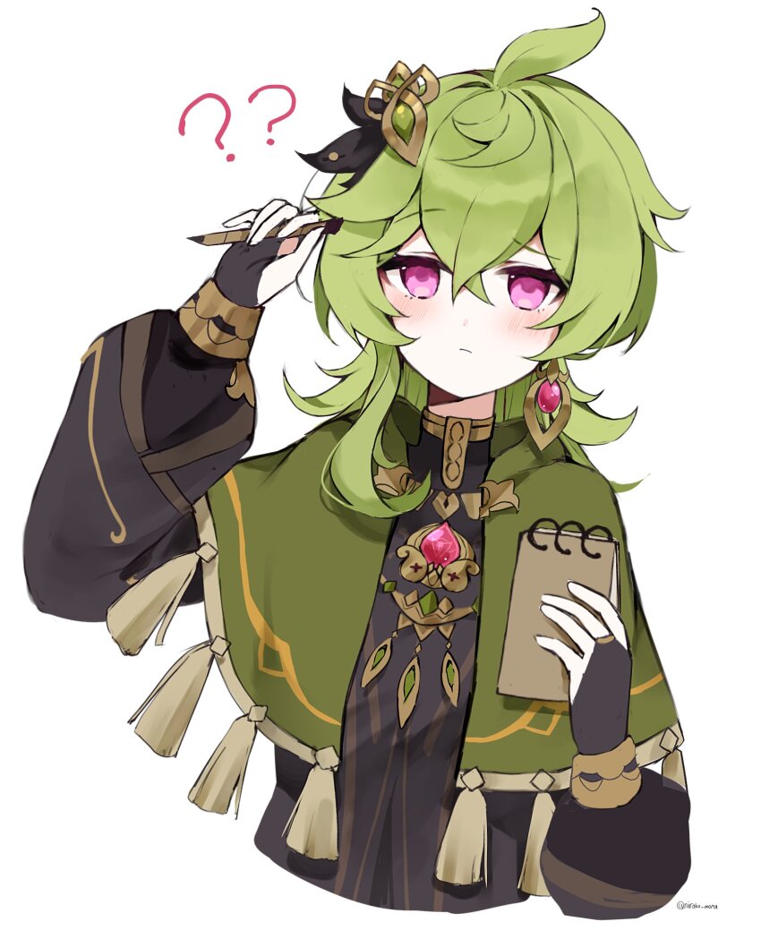 1girl, ?, ??, black_dress, blush, bridal_gauntlets, cloak, closed_mouth