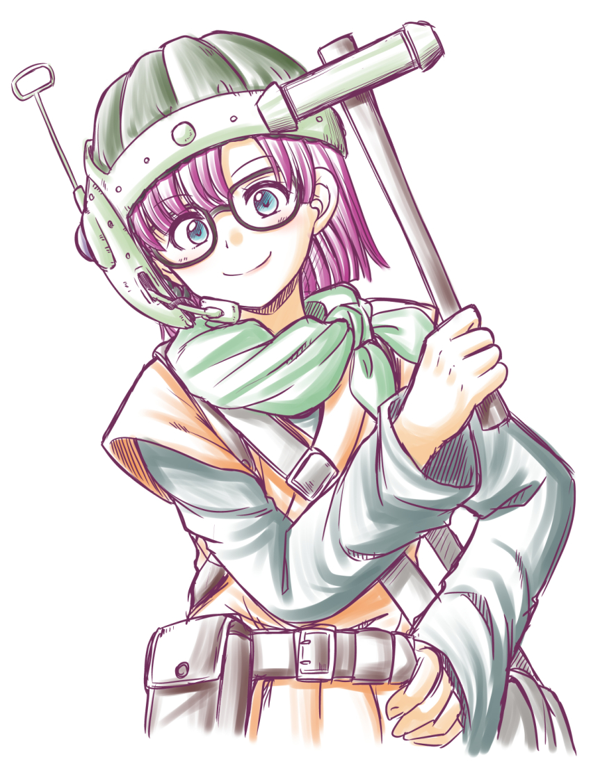 1girl, belt, blue_eyes, chrono_trigger, closed_mouth, glasses, helmet, highres