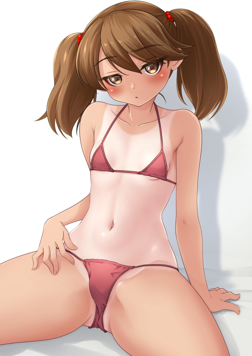 1girl, absurdres, bikini, breasts, brown_eyes, brown_hair, highres, kantai_collection