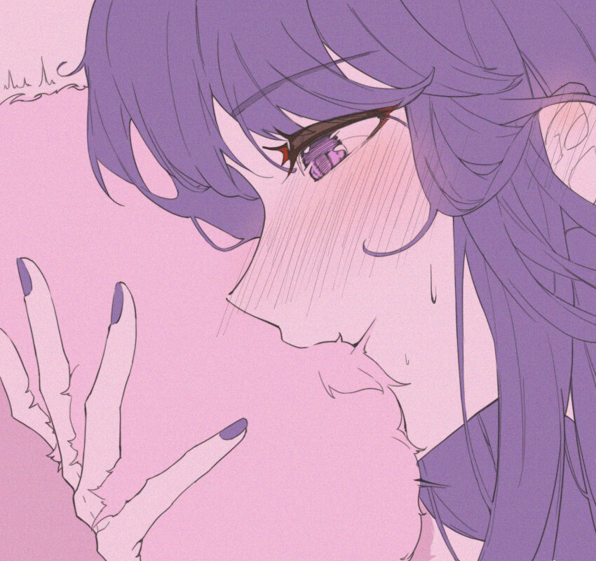 2girls, biting, blush, dress, eyebrows_hidden_by_hair, fox_girl, fox_tail, genshin_impact