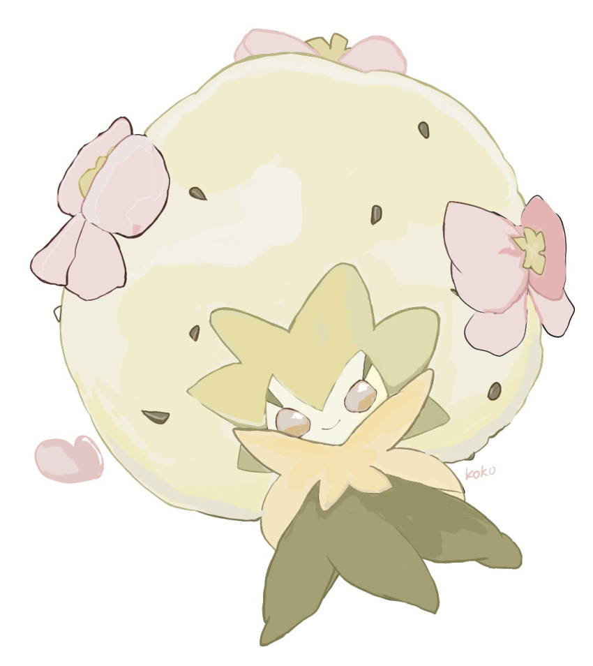 animal_focus, artist_name, bow, closed_mouth, eldegoss, eldegoss_(fashionable), full_body, gen_8_pokemon