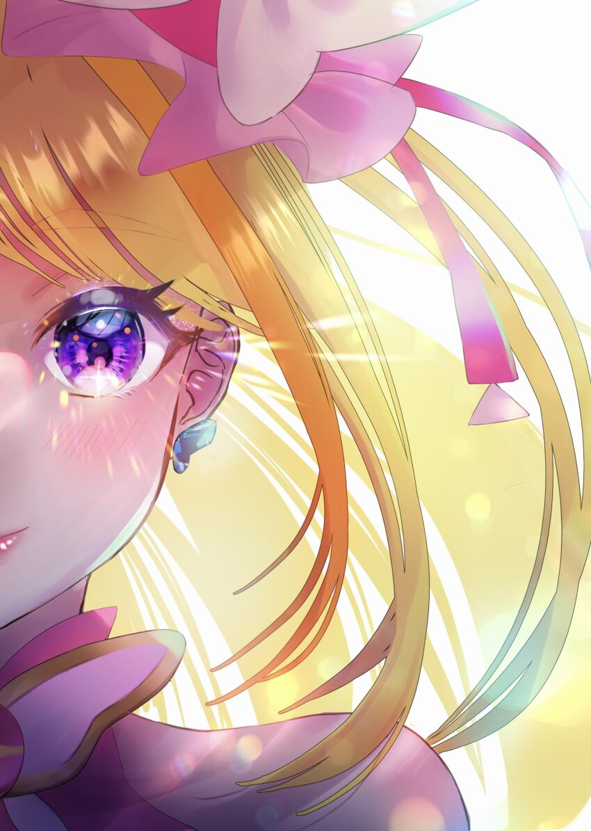 1girl, blonde_hair, blush, commentary, cure_butterfly, earrings, english_commentary, eyelashes