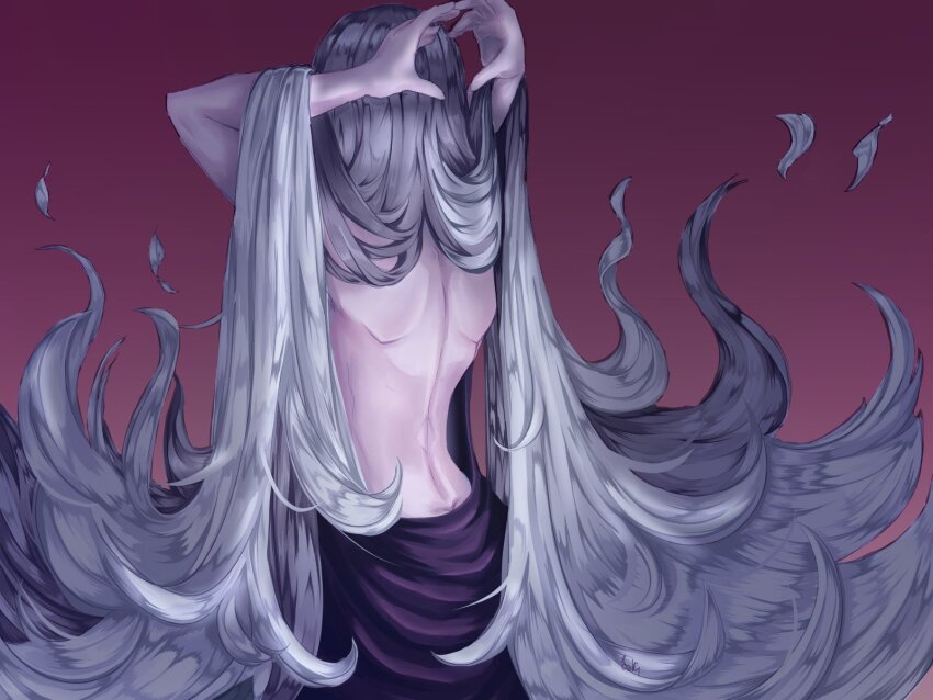 1girl, absurdly_long_hair, back, back_focus, backless_dress, backless_outfit, bare_back, black_dress