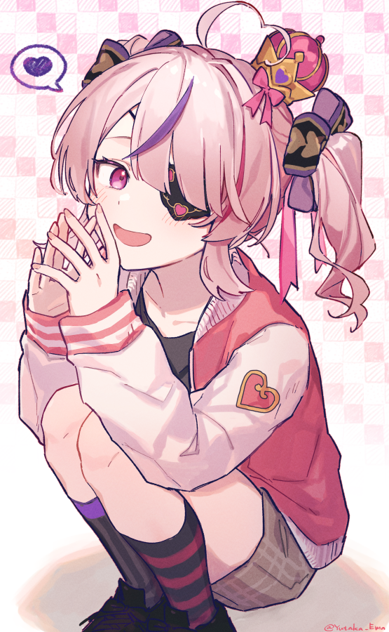 1girl, ahoge, bow, brown_skirt, commentary, crown, ema_yutaka, hair_bow