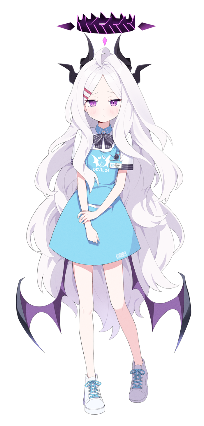 1girl, ahoge, alternate_costume, angel's_24_uniform_(blue_archive), apron, billbung, blue_apron, blue_archive