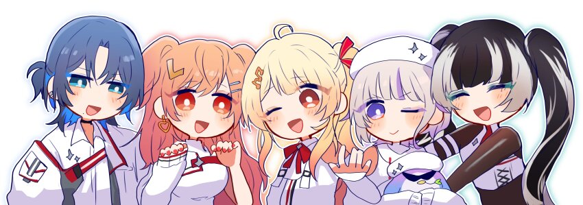 5girls, ;), ;d, absurdres, ahoge, animal, banpen_(todoroki_hajime), beret