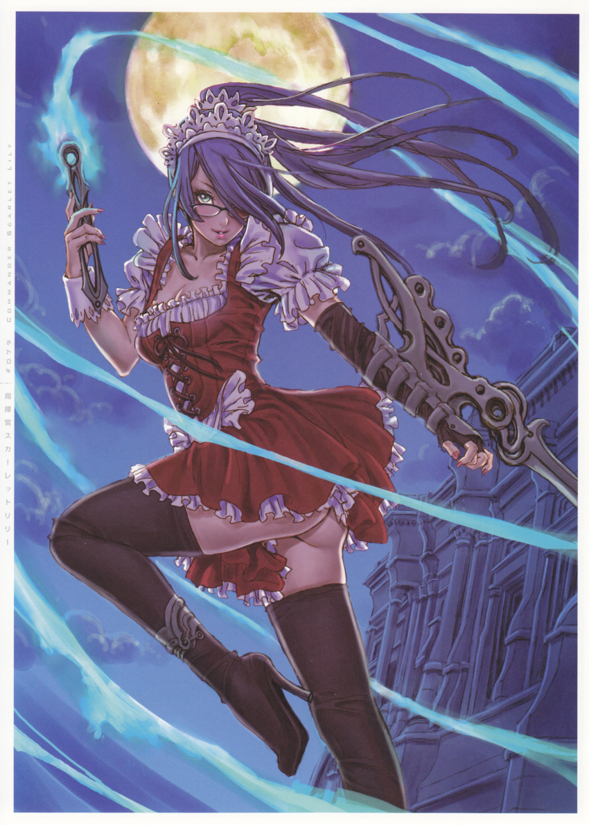 1girl, absurdres, alteil, ass, female_focus, glasses, green_eyes, hair_ornament