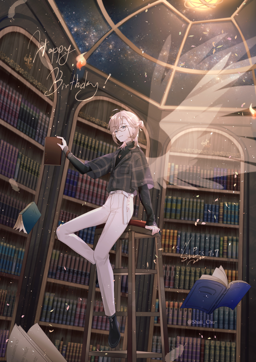 1boy, absurdres, angel_wings, ankle_boots, arm_support, belt, black_boots, black_shirt