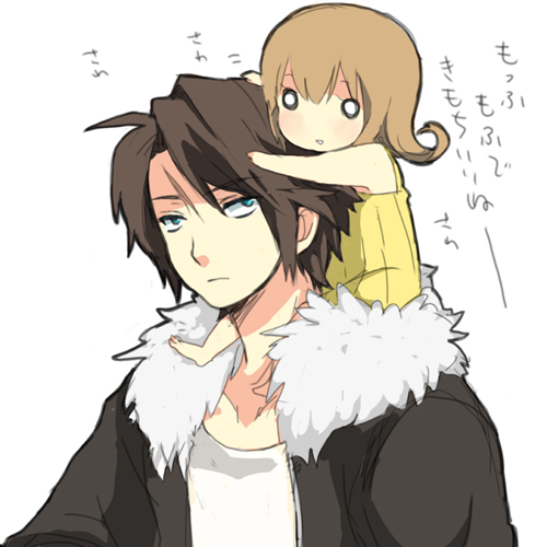 1990s_(style), 1boy, 1girl, chibi, final_fantasy, final_fantasy_viii, flipped_hair, lowres