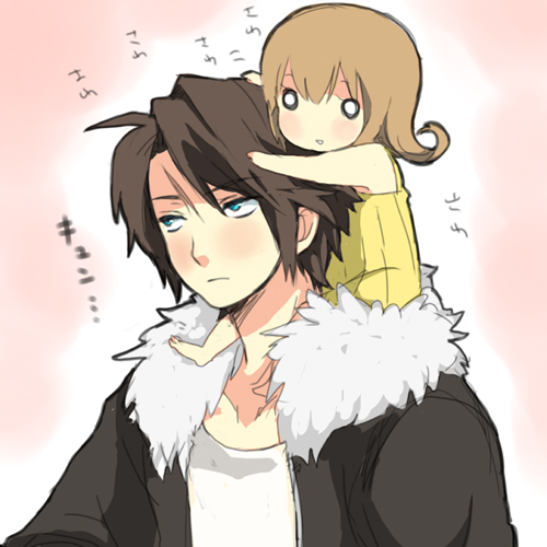 1990s_(style), 1boy, 1girl, chibi, final_fantasy, final_fantasy_viii, flipped_hair, lowres