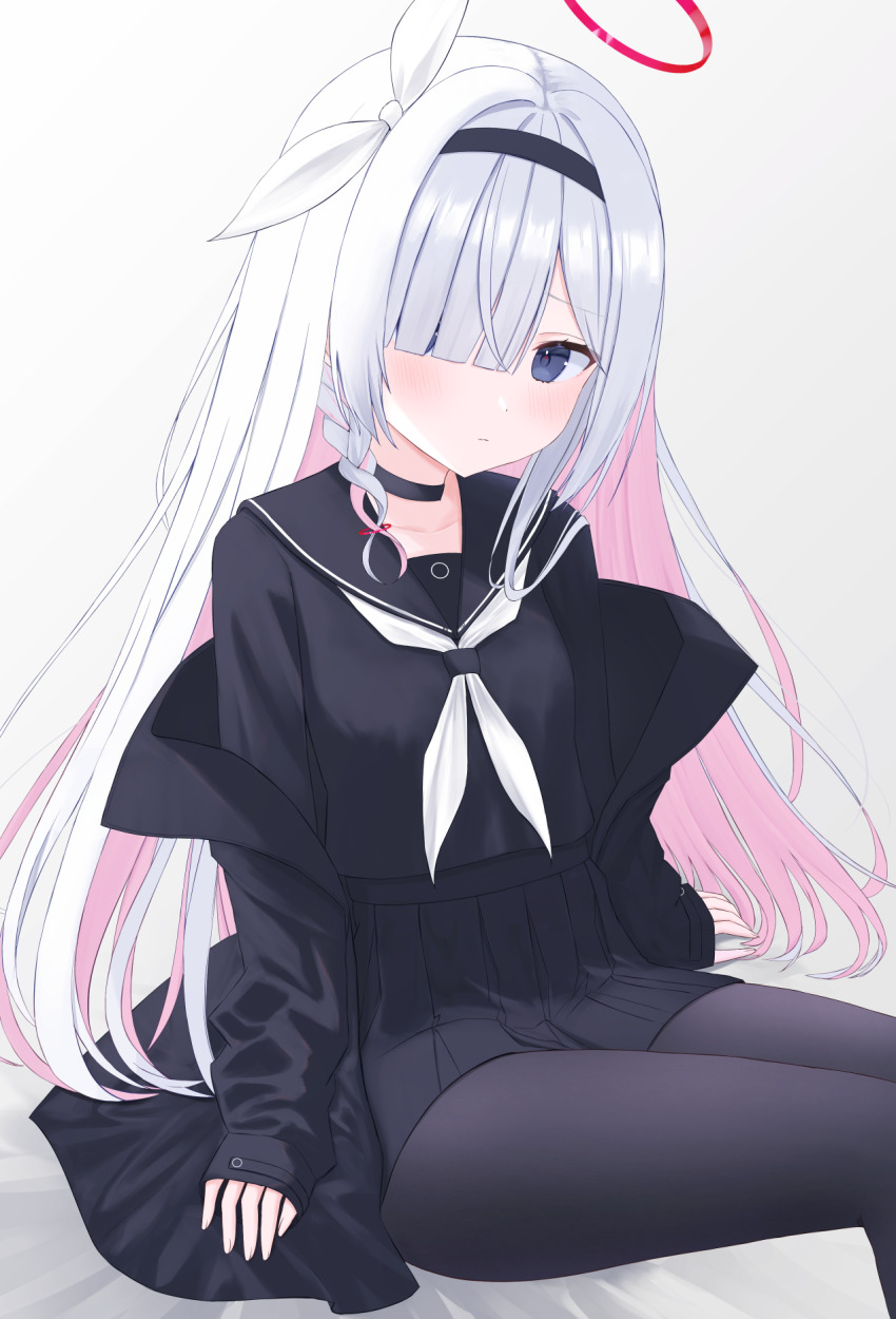 1girl, blue_archive, highres, iris37337, long_hair, long_sleeves, looking_at_viewer, multicolored_hair