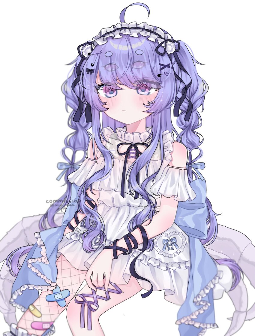 1girl, amiya_aranha, amiya_aranha_(1st_costume), arthropod_limbs, bandaid, bandaid_on_leg, black_bow, black_ribbon