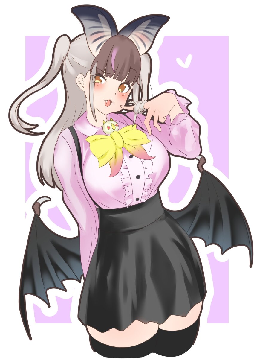 1girl, absurdres, animal_ears, bat_ears, bat_girl, bat_wings, bow, bowtie