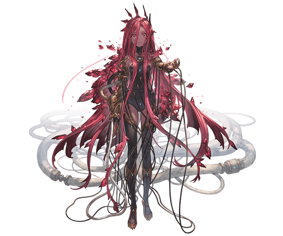 1girl, bare_shoulders, cable, crystal, cyborg, dark-skinned_female, dark_skin, full_body