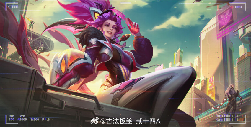 1boy, 24a_(ershisiai), 2girls, bare_shoulders, bat_(animal), battle_bat_vayne, battle_bunny_prime_riven, battle_wolf_sylas