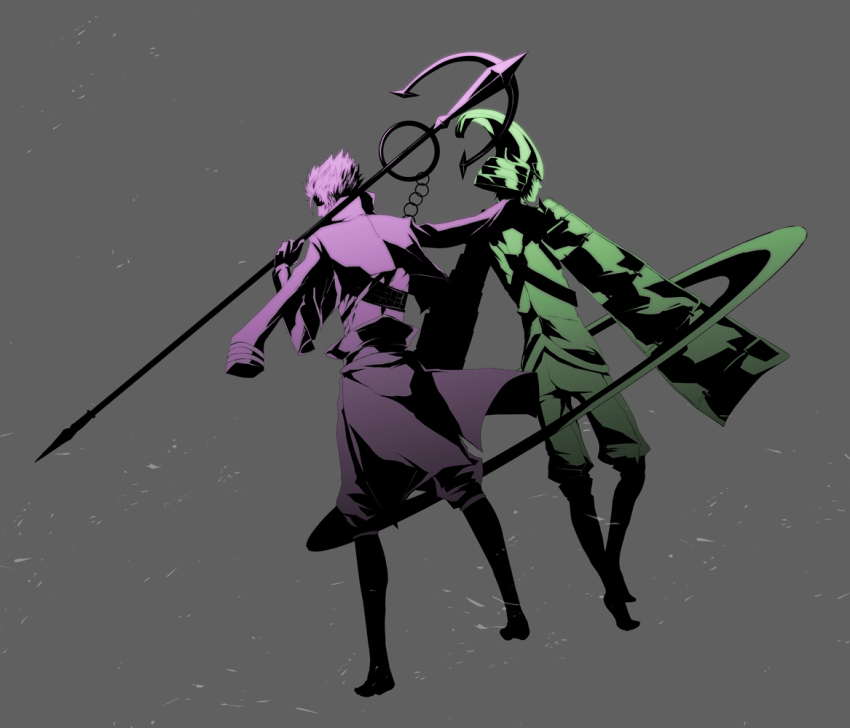2boys, anchor, armor, bad_id, bad_pixiv_id, boots, chain, chakram