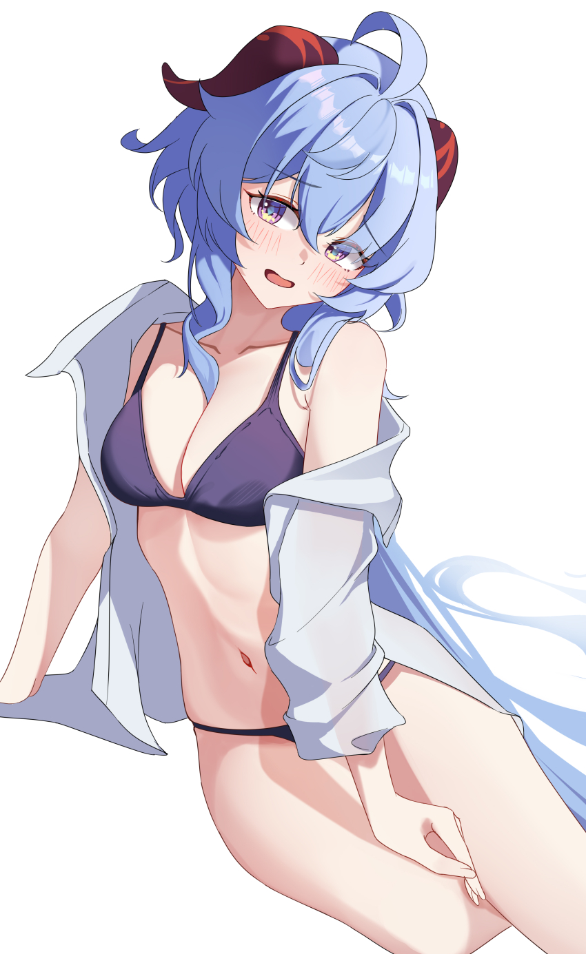 1girl, absurdres, ahoge, blue_hair, bra, breasts, chinese_commentary, commentary